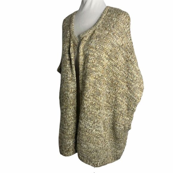 Pure Jill Wool Alpaca Cardigan Sweater Vest L/XL Brown Chunky Knit Cream Pockets - Picture 6 of 7